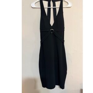 Sequin Hearts Black Halter Neck Ring  Bodycon Mini Dress Size 1 Party Glam